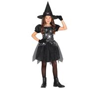 FIESTAS GUIRCA Silver Glitter Witch Fancy Dress for Girls - Spiderweb Witch Kids Costume - Halloween Girls Costumes 5-6 years