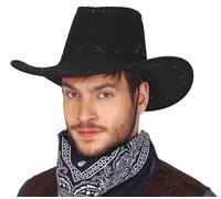 FIESTAS GUIRCA | Black Cowboy Hat (One Size) - Cowboy Fancy Dress Accessory for Wild West, Texas and Carnival Parties - Ideal for Halloween and Themed Celebrations - Black