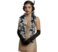 FIESTAS GUIRCA | Feather Boa White/Black (80 g) - Fancy Dress Accessory for 1920s Parties, Charleston and Masquerades - Ideal for Halloween, Carnival and Celebrations - Unisex - White/Black