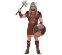 FIESTAS GUIRCA Ferocious Viking Warrior Mens Fancy Dress Costume - Barbarian King Historical Fancy Dress Men incl. Horns Headpiece Size L 42-44
