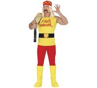 FIESTAS GUIRCA Fight Maniac Mens Fancy Dress Costume - Red & Yellow Champion Wrestler Fancy Dress Men Size M 38-40
