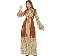 FIESTAS GUIRCA Flower Hippie Fancy Dress Women - 70s Long Dress Outfit - 60s Flower Power Fancy Dress Costumes for Women Size S 8-10