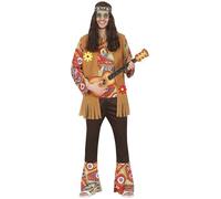 FIESTAS GUIRCA Flower Power Hippie Mens Fancy Dress Costume - 70s Fancy Dress Men Size L 42-44