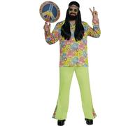 FIESTAS GUIRCA Flower Power Hippie Mens Fancy Dress Costume - 70s Mens Outfit - 60s Hippy Fancy Dress Men Size XXL