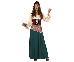 FIESTAS GUIRCA Fortune Teller Costume Women - Halloween Gypsy Costume with Gypsy Dress and Fortune Teller Headpiece Size S UK 8-10