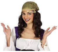 FIESTAS GUIRCA | Fortune Teller Scarf with Coins (One Size) - Fancy Dress Accessory for Gypsies and Clairvoyants - Ideal for Fancy Dress Parties, Carnival and Celebrations - Adult Unisex - Gold