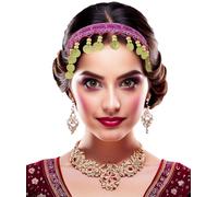 FIESTAS GUIRCA | Fuchsia Coins Headband (One Size) - Accessory for Desert Princess, Gypsy and Fortune Teller Fancy Dress - Ideal for Carnival, Parties and Celebrations - Adult Women - Fuchsia