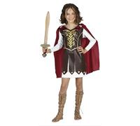 FIESTAS GUIRCA Gladiator Girls Fancy Dress Costume - Dress with Golden Details and Red Cape for Children 10-12 Years
