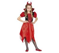FIESTAS GUIRCA Glittery Red Devil Fancy Dress Costume - Devil Dress with Tiara for Girls 7-9 Years