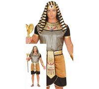 FIESTAS GUIRCA Golden Pharaoh King of Egypt Mens Fancy Dress Costume - Black and Gold Egyptian Toga with Headpiece Fancy Dress Men Size L