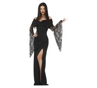 FIESTAS GUIRCA Goth Family Mother - Elegant Long Black Dress Fancy Dress Costume Adult Woman Size M 10-12