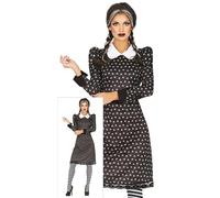 Ladies Halloween Print Gothic Girl Fancy Dress Costume Wednesday type Outfit fg
