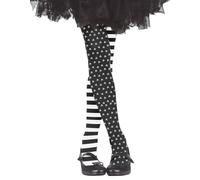 Fiestas Guirca Gothic Girl Tights for Children - Black & White Striped Skull Pattern Halloween and Carnival Fancy Dress Accessories - Kids Clown or Gothic Costume Stockings