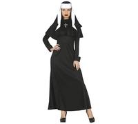 FIESTAS GUIRCA Gothic Nun Costume - Black White Touch and Black Habit for Adult Women