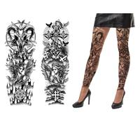 FIESTAS GUIRCA | Gothic Tattoo Tights (One Size) - Fancy Dress Stockings and Socks for Halloween Parties and Celebrations - Ideal Accessory for Horror, Satanic and Gothic Costumes
