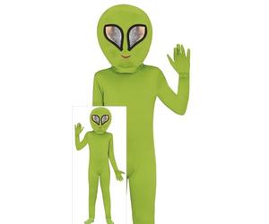 FIESTAS GUIRCA Green Alien Costume for Boys and Girls - Alien Costume Includes Alien Head, Jumpsuit and Gloves - Kids Halloween Costumes
