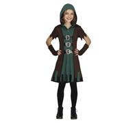 FIESTAS GUIRCA Green Archer Fancy Dress Costume for Girls - Green Hero Outfit with Dress, Hood and Waistcoat for Children 10-12 Years