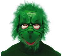 Fiestas Guirca Green Grumpy Goblin Mask with Hair The Grinch Christmas Mask