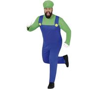 FIESTAS GUIRCA Green Plumber Hero Fancy Dress Costume - Green Cap and Super Mechanic Jumpsuit for Men Size L