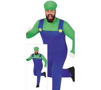 FIESTAS GUIRCA Green Plumber Hero Man Costume - Green Cap and Super Mechanic Jumpsuit - Video Game Costume Man