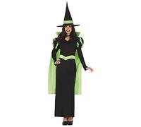 FIESTAS GUIRCA Green Witch Costume - Long Black Dress with Cape and Witch Hat - Women's Halloween Costume Size 10-12 M