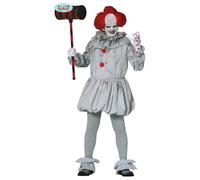 Mens Grey Clown Penny Clown Adults Halloween Fancy Dress Costume S-XL