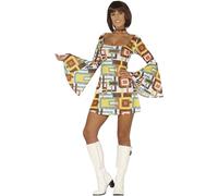 FIESTAS GUIRCA Groovy Disco Fancy Dress Women - 70s Short Dress Outfit - 60s Fancy Dress Costumes for Women Size S 8-10