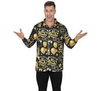 FIESTAS GUIRCA | Happy New Year Shirt (38-40/M) - Festive Clothing for New Year and Christmas Celebrations - Ideal for Adult Men at Parties and Events - Black and Gold
