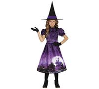 FIESTAS GUIRCA Haunted Purple Witch Fancy Dress for Girls - Kids Witch Costume including Witch Hat - Halloween Girls Costumes 10-12 years