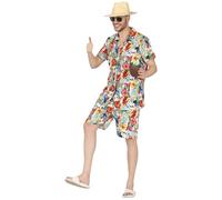 FIESTAS GUIRCA Hawaiian Star Mens Fancy Dress Costume - Summer Party Shirt & Shorts Outfit - Aloha Suit Mallorca Tourist Fancy Dress Men Size M 38-40