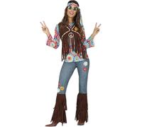 FIESTAS GUIRCA Hippie Fancy Dress Women - 70s Flower Power Outfit - 60s Fancy Dress Costumes for Women Size S 8-10