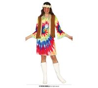 Fiestas Guirca Hippie Girl Tie Dye Dress Ladies Fancy Dress Costume Size 14-16