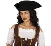 FIESTAS GUIRCA | HQ Pirate Felt Hat Black (One Size) - Costume Accessory for Pirate Parties and Adventures - Ideal for Unisex Adults on Halloween and Carnival - Black