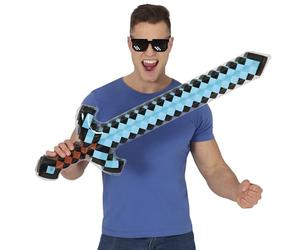 FIESTAS GUIRCA | Inflatable Pixel Sword (90 cm) - Costume Accessory for Video Game Parties, Carnival, Cosplay, Gamer Theme Decorations - Kids Adults - Blue