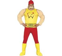 FIESTAS GUIRCA Invincible Champion Wrestler Mens Fancy Dress Costume - Red & Yellow Wrestling Maniac Fancy Dress Men Size XL 44-46