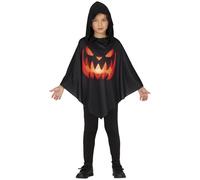 FIESTAS GUIRCA Kids Pumpkin Poncho Costume - Black Pumpkin Print Poncho with Hood - Halloween Costumes for Girls Boys