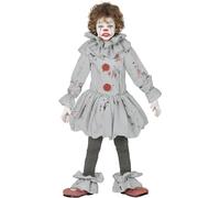 FIESTAS GUIRCA Killer Clown Fancy Dress Costume - Grey Horror Clown Costume - Kids Halloween Costumes 5-6 years