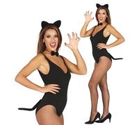 FIESTAS GUIRCA | Kitty Set Headband, Bow Tie and Tail (One Size) - Fancy Dress Accessory for Adult Women - Ideal for Animal Parties and Hen Do's - Black