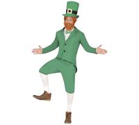 FIESTAS GUIRCA Green Leprechaun Mens Fancy Dress Costume - St. Patrick's Day Fancy Dress Men incl. Leprechaun Hat & Ginger Beard Size S 36-38