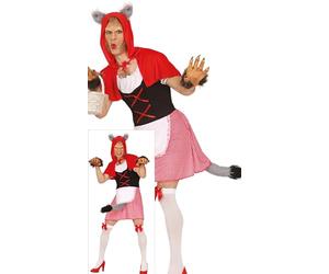 FIESTAS GUIRCA Little Red Riding Hood and Naughty Wolf Costume for Men - Funny Costume for Men Red Riding Hood and Furry Tail - Fairy Tale Bachelor Party Bachelor Costumes