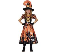 FIESTAS GUIRCA Magical Orange Witch Fancy Dress for Girls - including Witch Hat - Halloween Girls Costumes 10-12 years