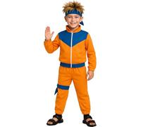 FIESTAS GUIRCA Manga Ninja Boy Fancy Dress Costume - Japanese Warrior Outfit with Orange and Blue Karate Fighter Suit for Children 7-9 Years