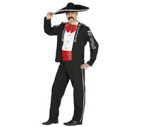 FIESTAS GUIRCA | Mariachi Fancy Dress Adult - Shirt, Jacket, Sash and Trousers - Mexican Outfit for Fancy Dress Parties, Carnival and Mexican Celebrations - Ideal for Men - Black and Red