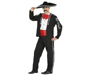 FIESTAS GUIRCA | Mariachi Fancy Dress Adult - Shirt, Jacket, Sash and Trousers - Mexican Outfit for Fancy Dress Parties, Carnival and Mexican Celebrations - Ideal for Men - Black and Red