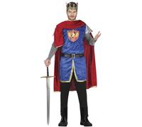 FIESTAS GUIRCA Medieval King Mens Fancy Dress Costume - Red & Blue Knight Outfit with Warrior King Cape - Historical Fancy Dress Men Size S 36-38