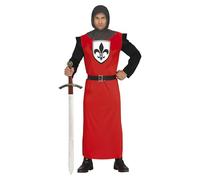 FIESTAS GUIRCA Medieval Knight Fancy Dress Costume - Red Medieval Warrior King Historical Costume for Men Size L