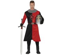 FIESTAS GUIRCA Medieval Knight Mens Fancy Dress Costume - Red & Black Warrior - Historical Fancy Dress Men Size L 42-44