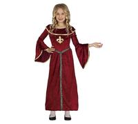 FIESTAS GUIRCA Medieval Princess Fancy Dress Costume Girls - Red Dress with Golden Details for Children 5-6 Years