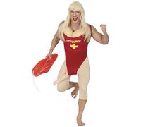 FIESTAS GUIRCA | Men’s Funny Lifeguard Costume (48-50/M) - Jumpsuit, Fake Chest and Novelty Accessory - Stag Dos, Carnival, Beer Parties, Summer, Humour, Masquerade - Adult - Red and Beige