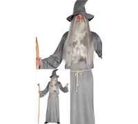FIESTAS GUIRCA Mens Adult Wizard Fancy Dress Costume Sorcerer Grey Tunic with Hat Witcher Outfit Male Halloween Dress Up Man